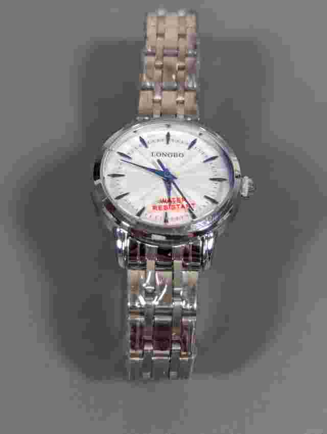 Longbo White Dial Round Silver Tone Case Stainless Steel Link Band Watch NEW