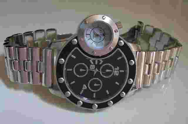 Men's Silver Finish Fashion 2 Time Zone Dual Time Dressy Casual Watch