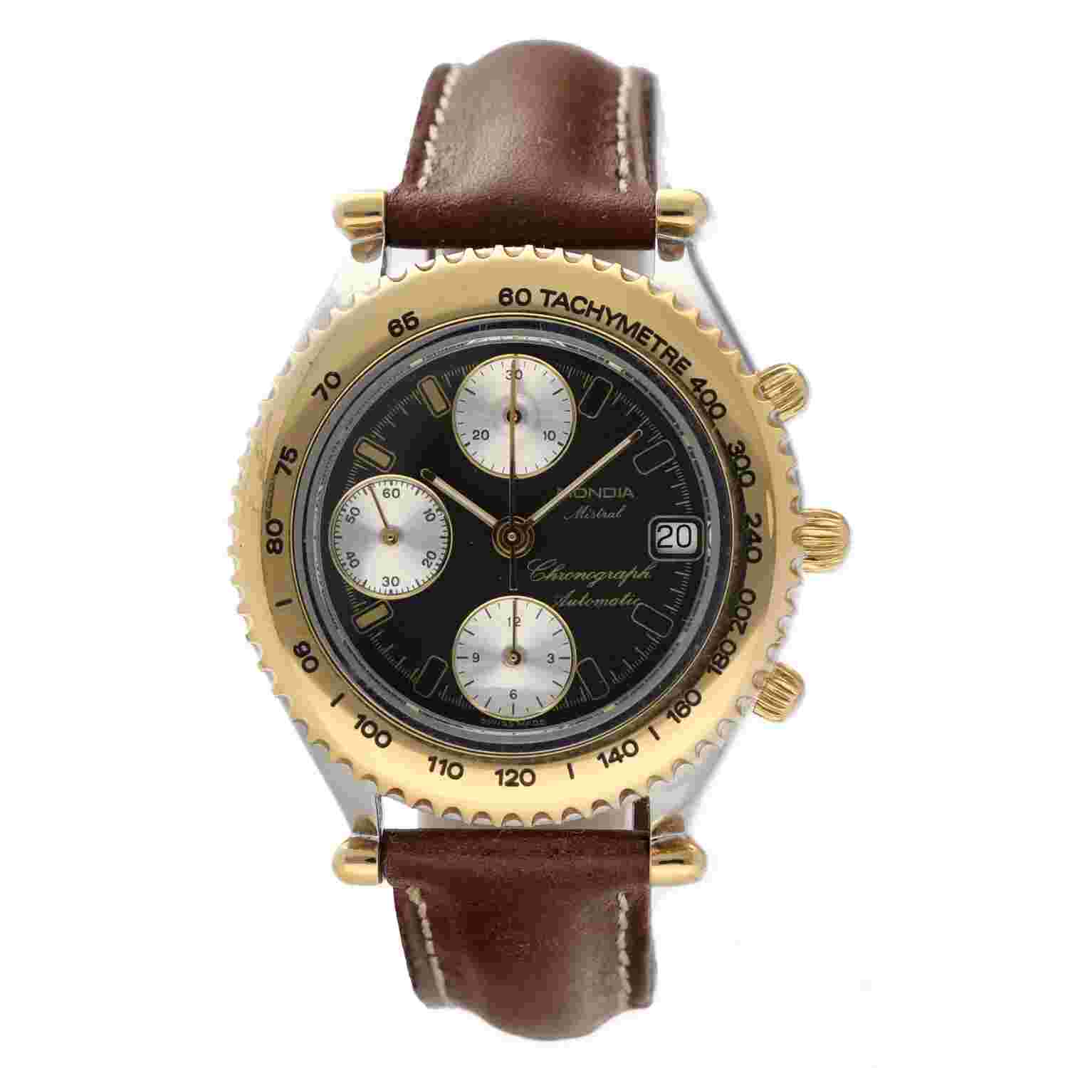 Mondia Mistral Chronograph 0099 Two Tone Steel Black Dial Automatic Men's Watch