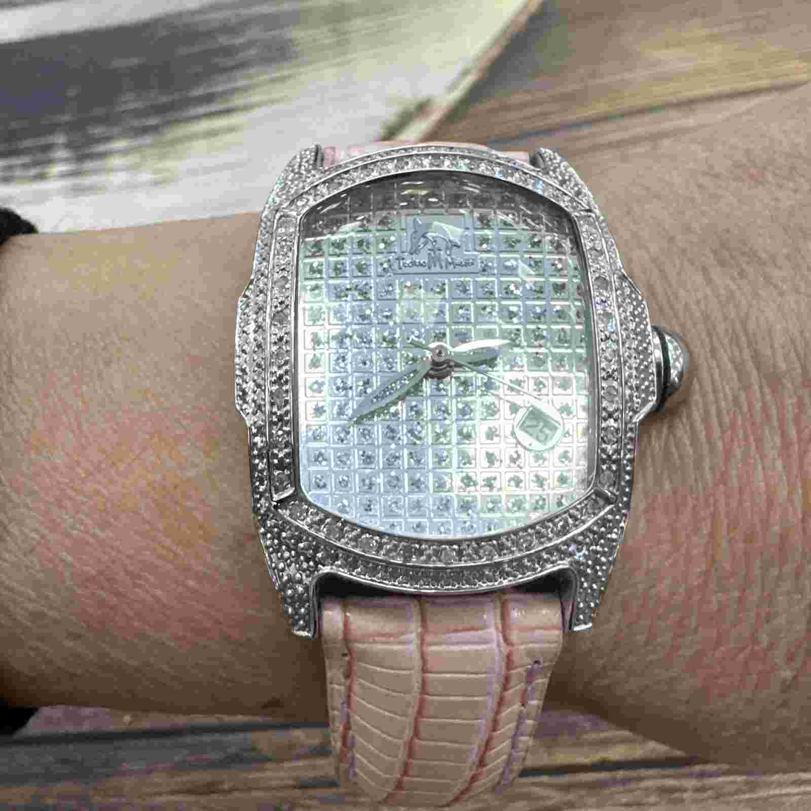 Techno Master Diamond Women Watch Diamond Dial Pink Strap