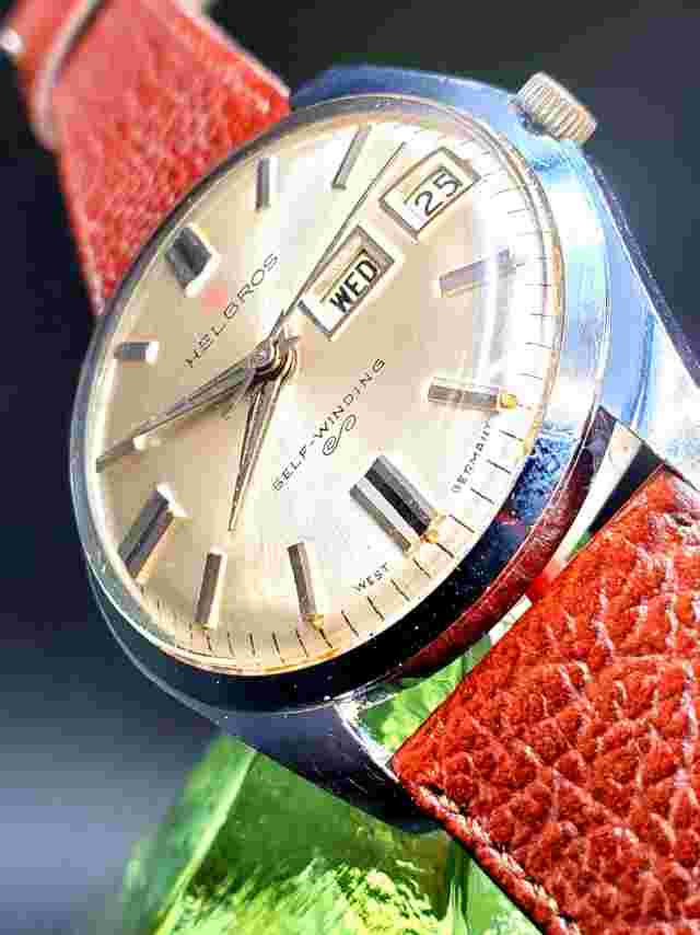 Vintage HELBROS 1960's Automatic Stainless Steel Day & Date Men's Watch !!
