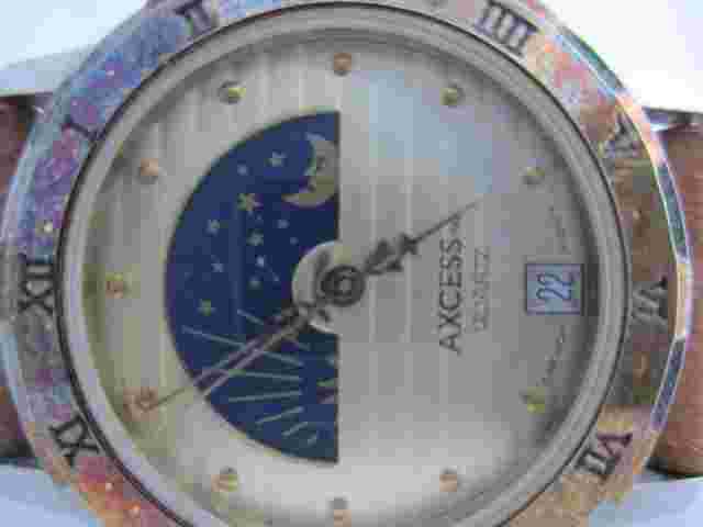 Axcess Watch Day Night Dial Date Indicator Gold Tone For Parts or Repair