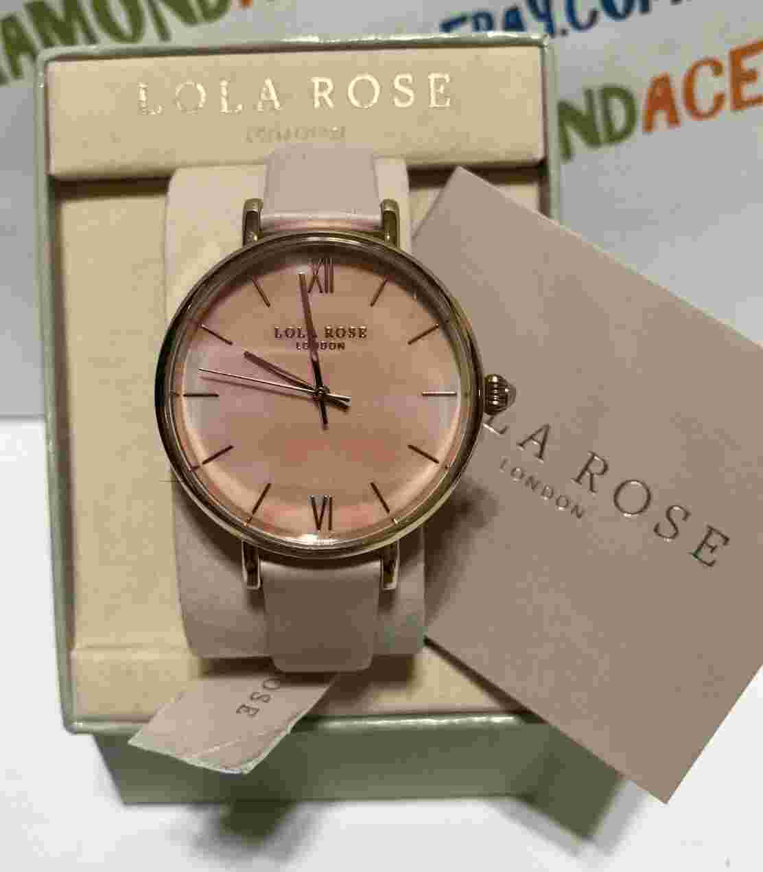 Lola Rose Womens 38mm Pink Marble Rose Gold Tone Leather Band Watch NEW! LR2026