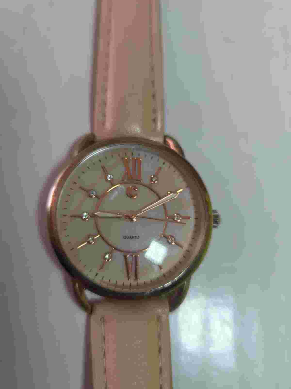 Charming Charlie Gold Tone Pearl Dial Pink Band Women’s Quartz Watch New Battery