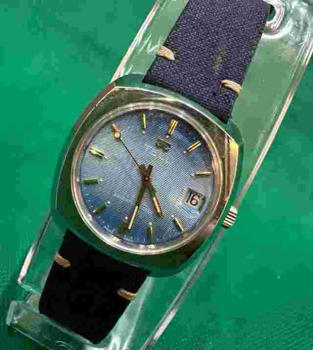 VINTAGE TELL WATCH SQUARED TV BLUE 1960'S MANUAL WIND 17 JEWELS 39MM MENS MINT