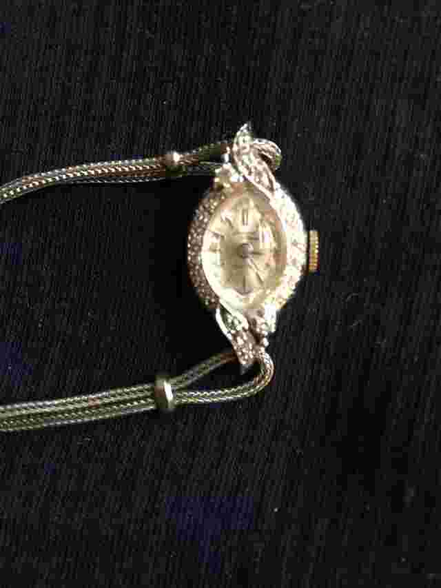 Vintage GERMINAL VOLTAIRE 14K WHITE GOLD 17 Jewel DIAMOND WATCH, LENOX Wristband