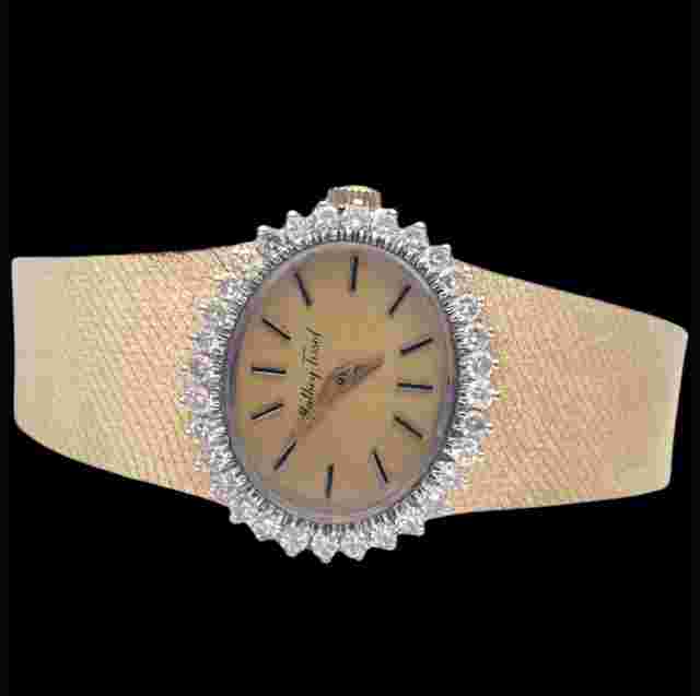Vintage Women's Mathey Tissot 14k 26mm Yellow Gold Diamond Watch Quartz