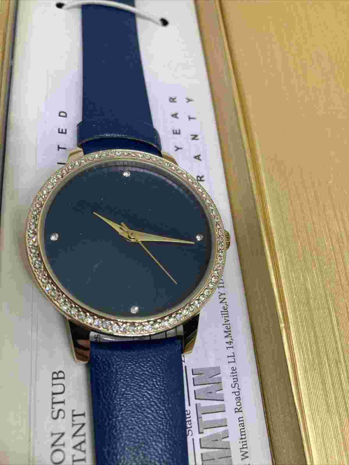 New Boxed Manhattan By Croton Blue Jeweled Ladies Watch