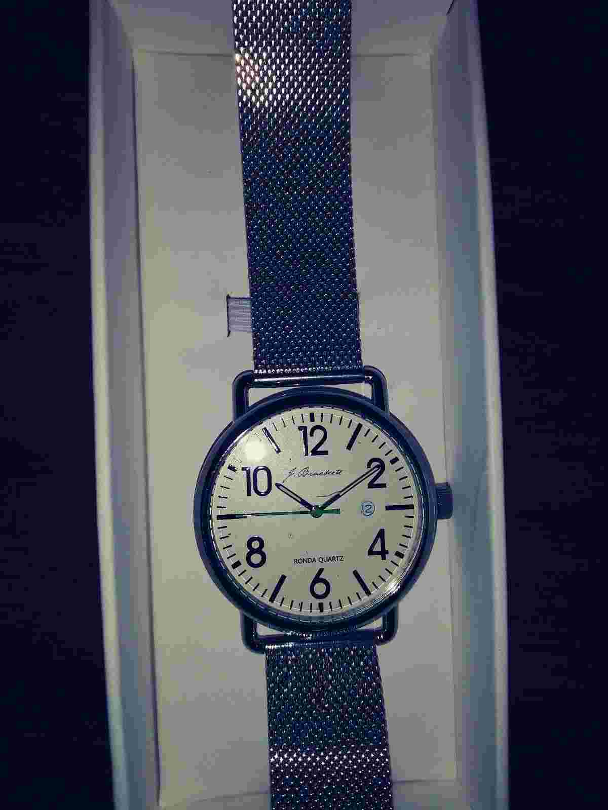 J. Brackett Camden White Quartz Watch on Steel Mesh Band