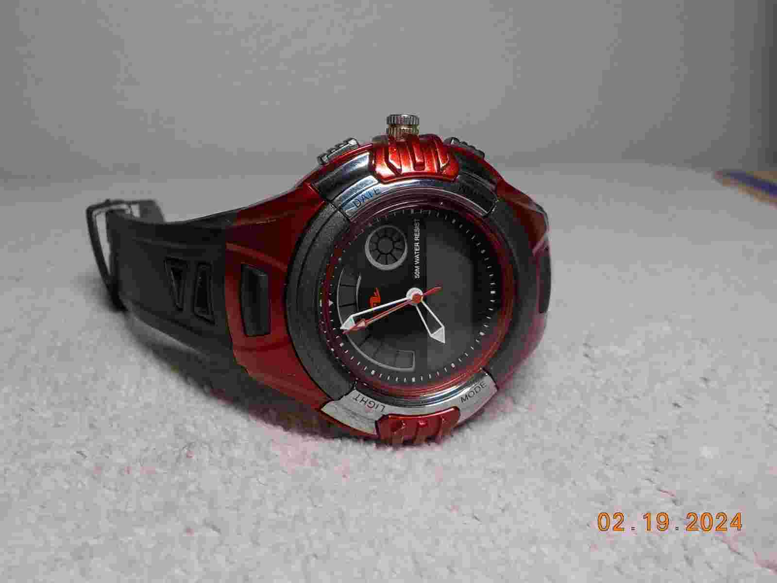 ATHLETIC WORKS RED/BLACK DATE/ALARM/MODE/LIGHT WATCH AW046 138 G2151 M.Z BERGER