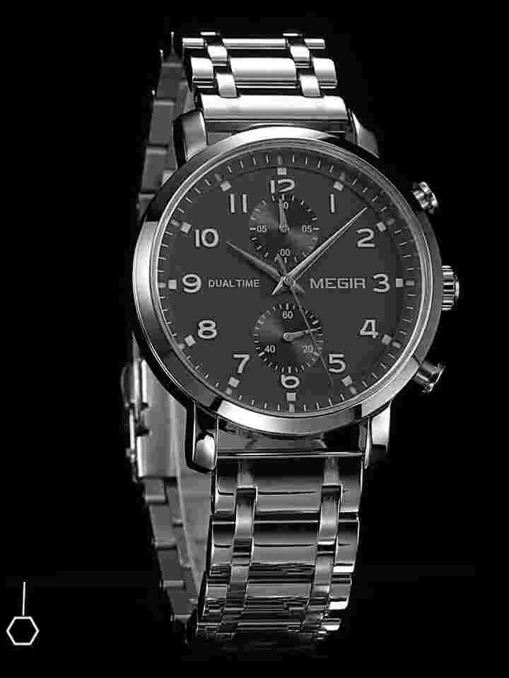 MEGIR Men Leather/Steel Multifunction Chronograph Luminous Business Quartz Watch