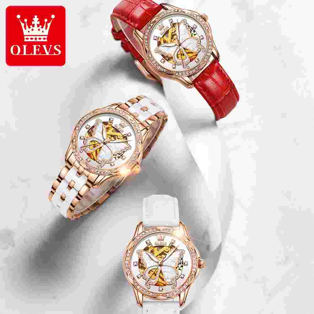 OLEVS 6622 Diamond Luxury Woman Automatic Watch Butterfly Original Mechanical Wa