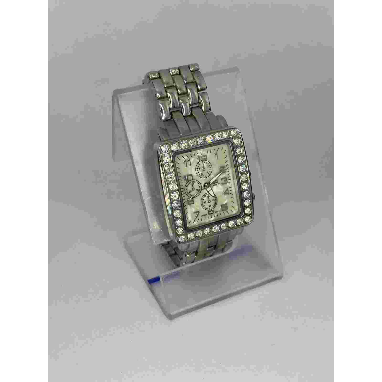 NY&C Silver Tone Rectangle Women's Watch, Faux Diamond, Bling, Bracelet