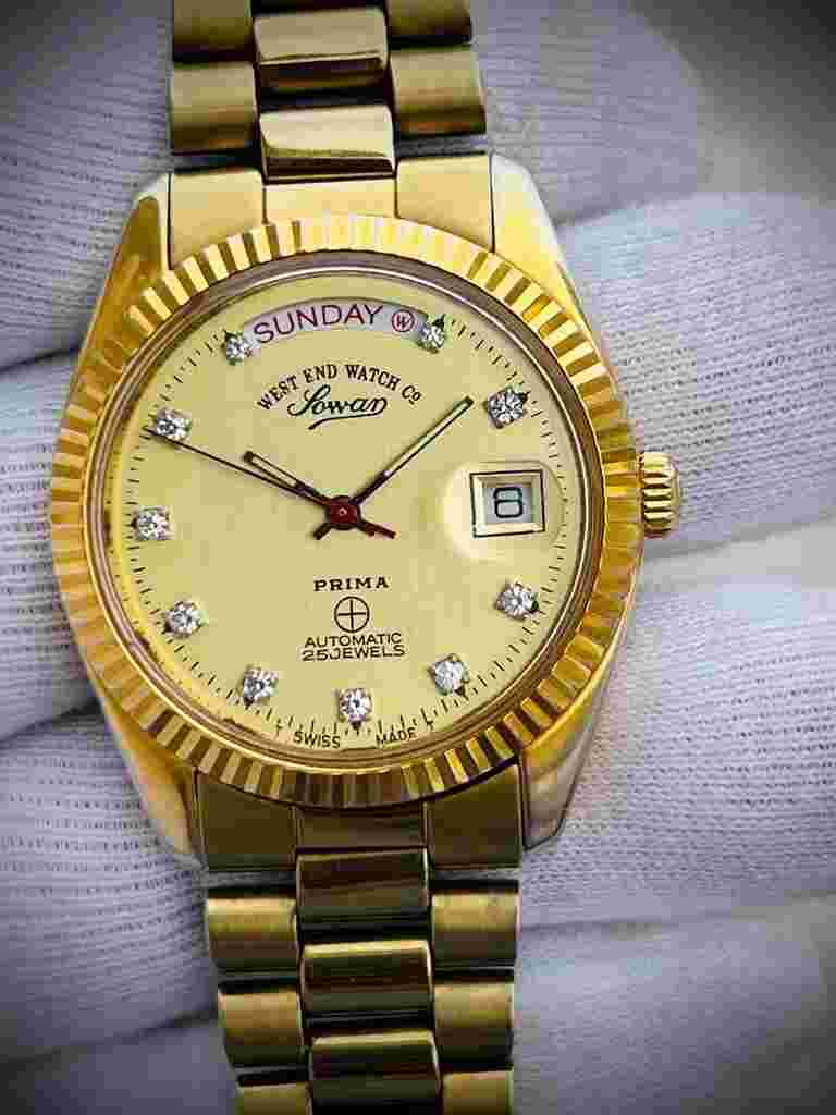 Vintage NOS West End Co President Diamond 37mm All Gold, Automatic Gents Watch