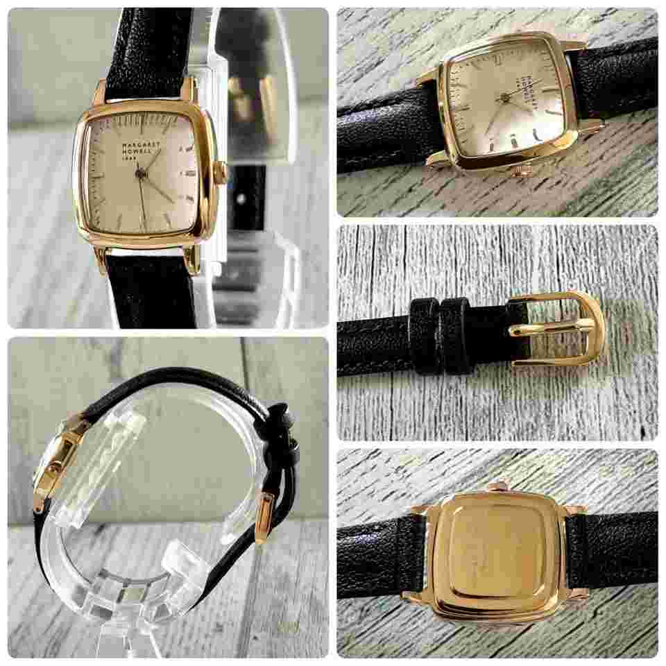 [Good condition] MARGARET HOWELL wristwatch gold square.