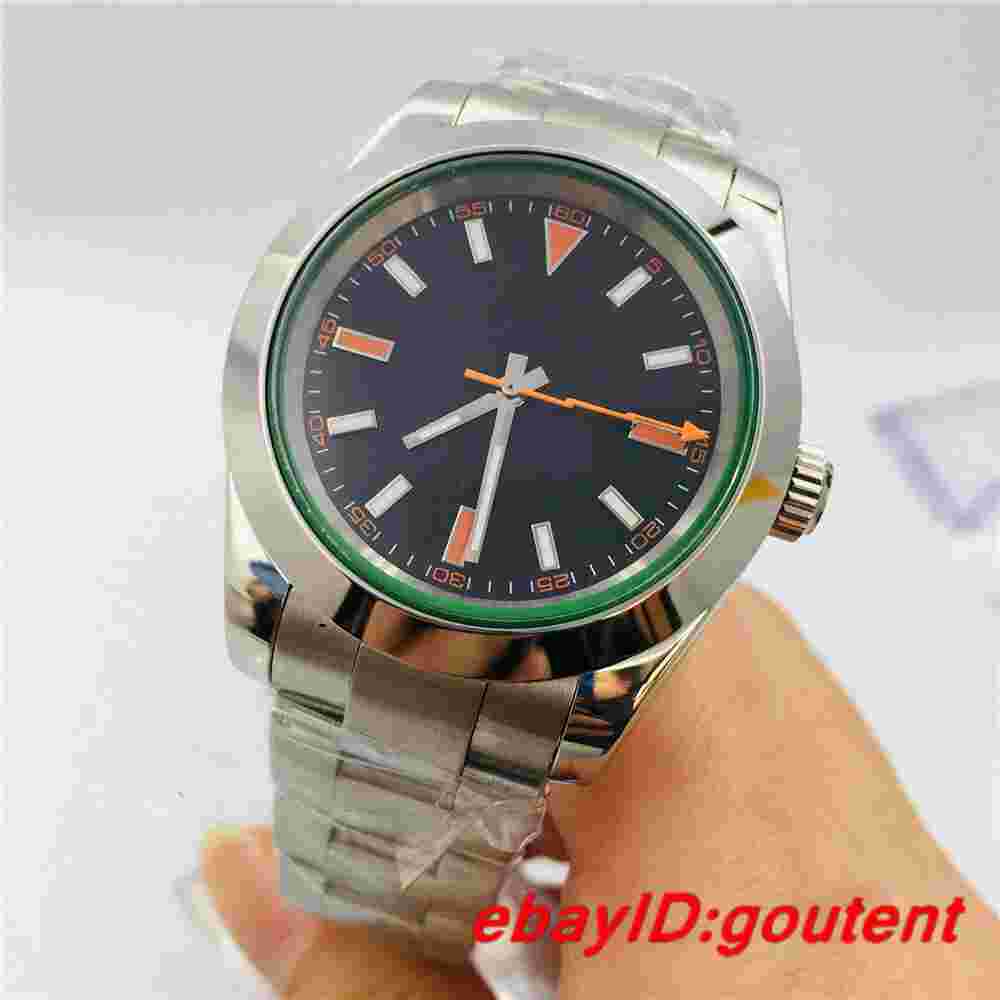 Hot 40mm Black Dial Steel Strap Sapphire crystal glass Case Automatic Mens Watch