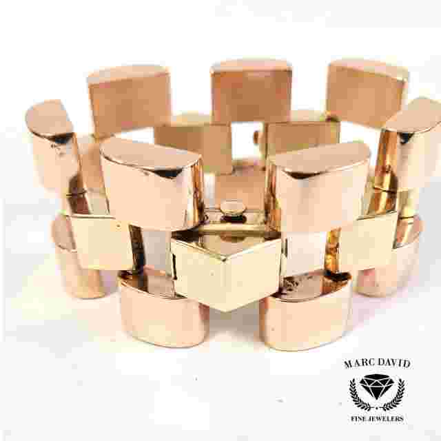 Retro 1950s 14k Rose & Yellow Gold Bracelet with Hidden Chalet Watch, Manual