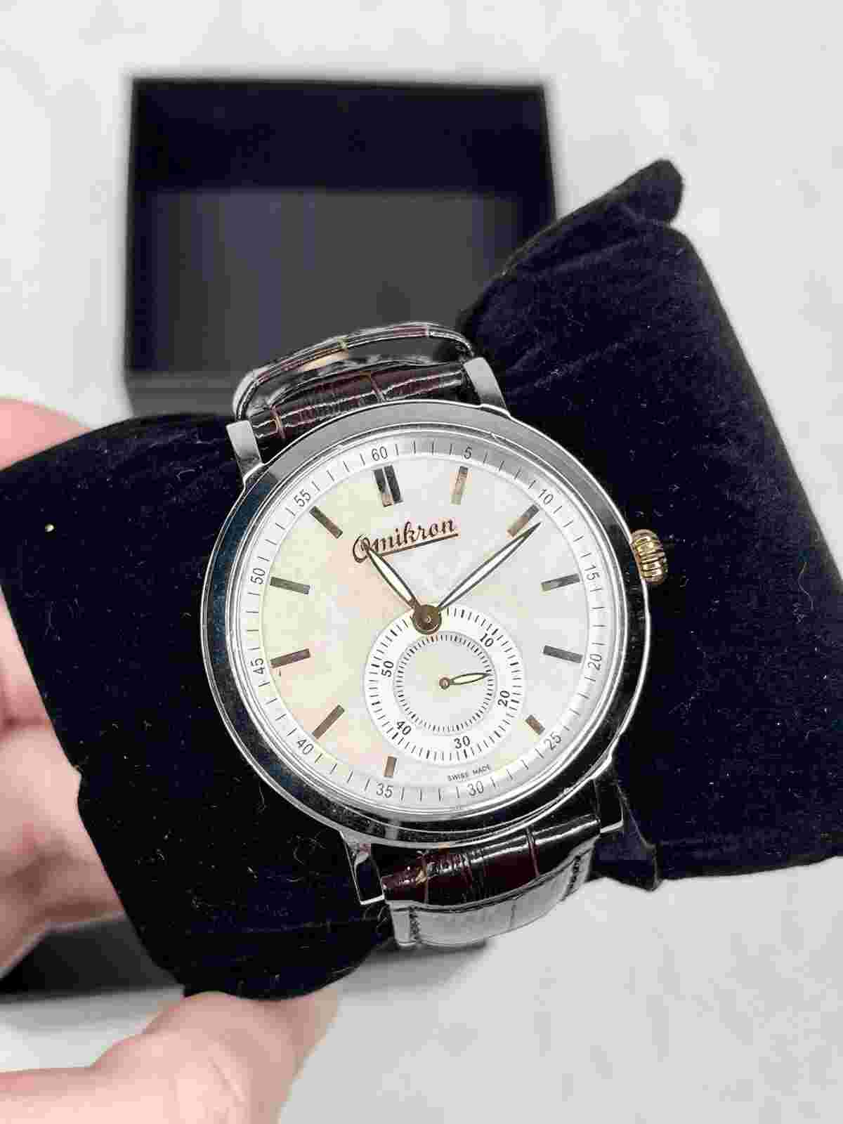 Omikron Harris Luxury Vintage Mens Croc Watch All Stainless Steel Pearl Dial New