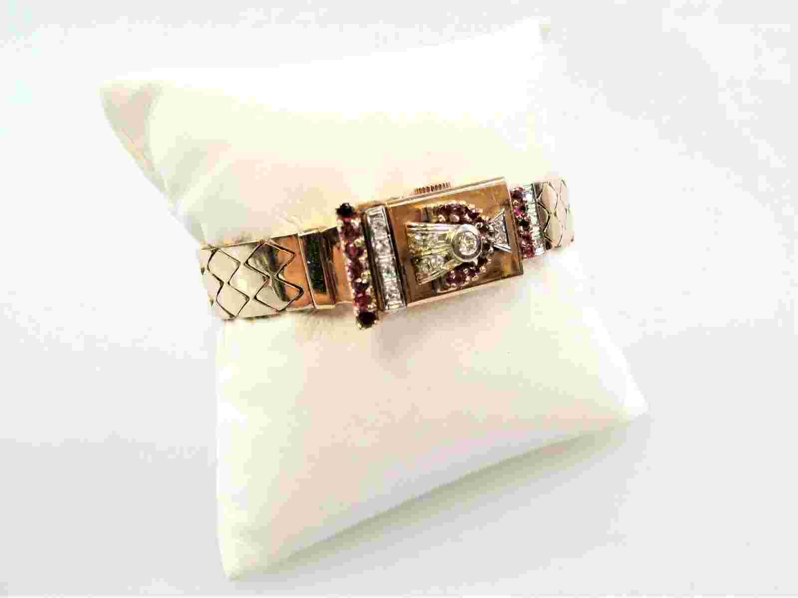 Watch Chalet Ruby & Diamond 1.65 CTW Vintage Bracelet 14K Rose Gold 7" Long