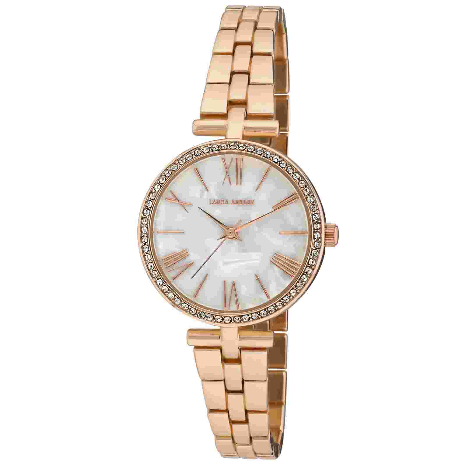 Laura Ashley Women's 32mm MOP Dial Crystal Bezel T-Bar Bracelet Watch (LAA2059)