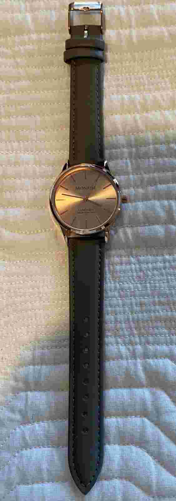 Women's Watch Monroe Gray Gold Tone Leather Brand New