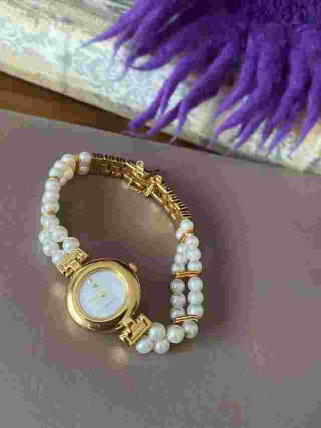 MIKIMOTO JAL 4N20-0941 Quartz Limited Double Pearl Bracelet Watch Used No Box