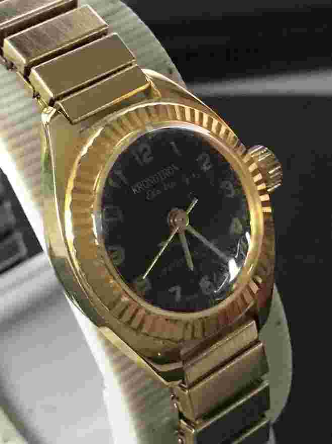 Kronotron Electra 25mm Black Dial manual Wind Womens Watch- work (#1360)