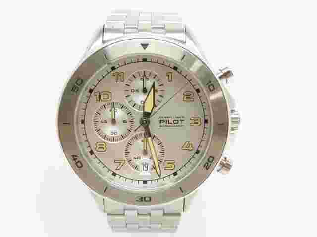 FILIPPO LORETI PILOT Quartz Men's Used Watch Chronograph Silver White Dial