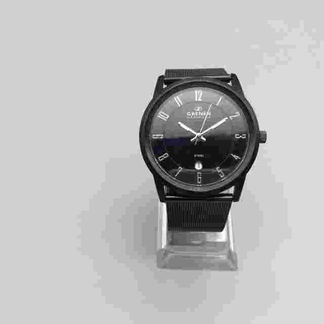 Grenen Denmark Slim Watch Men 38mm Silver Tone Black Adj Band Date New Battery