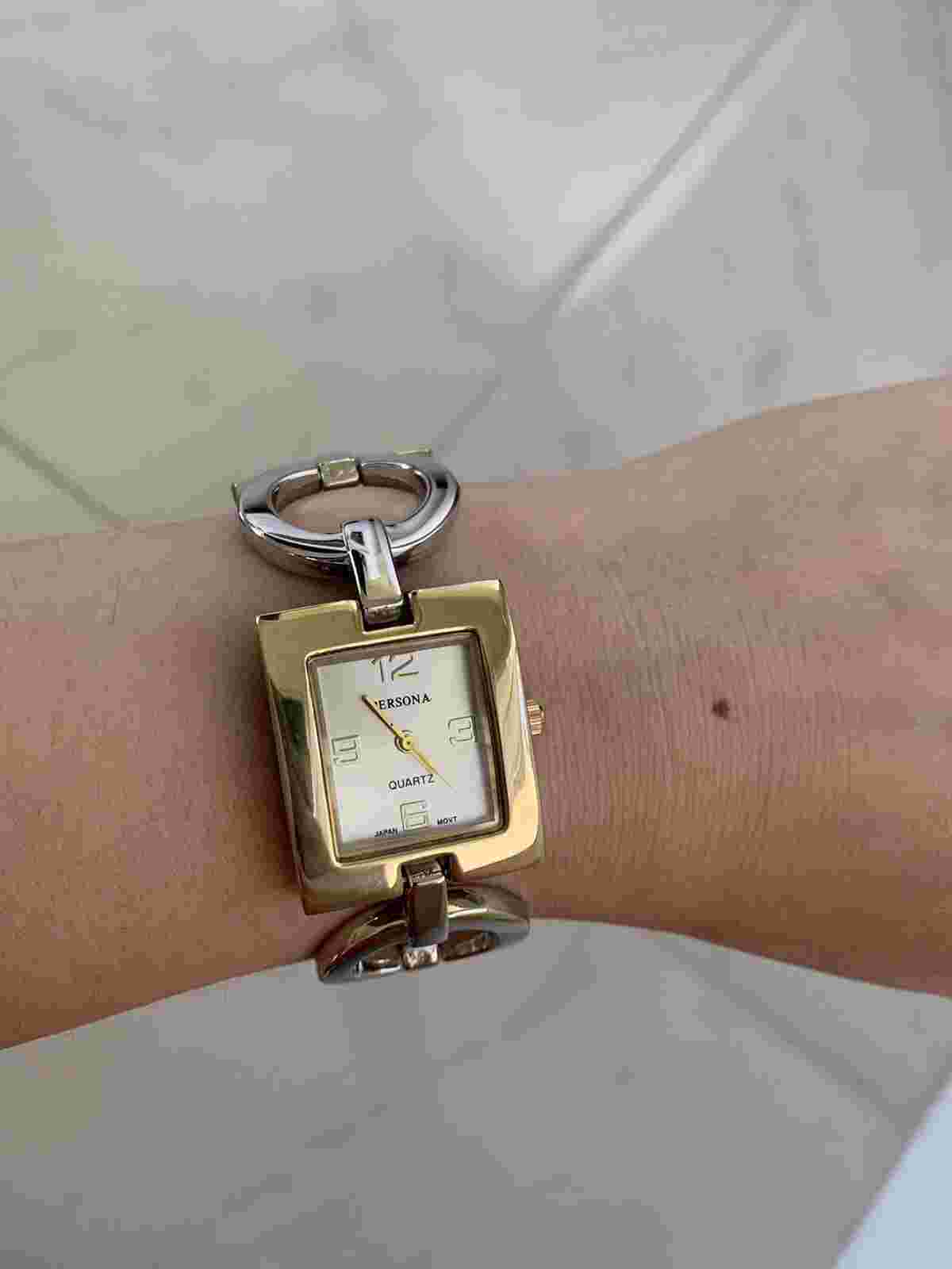 NEW Persona Women's Watch Silver Gold Two Tone Open Link Barcelet Band