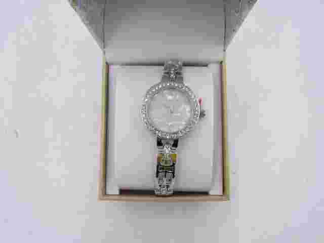 Small Faced Cubic Zirconia Lined Silver Watch Roman Numerals w/ Box