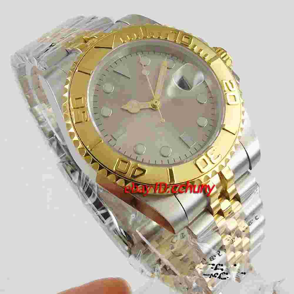 40mm Sapphire glass gray dial gold strap steel Bezel Automatic Men Watch Date
