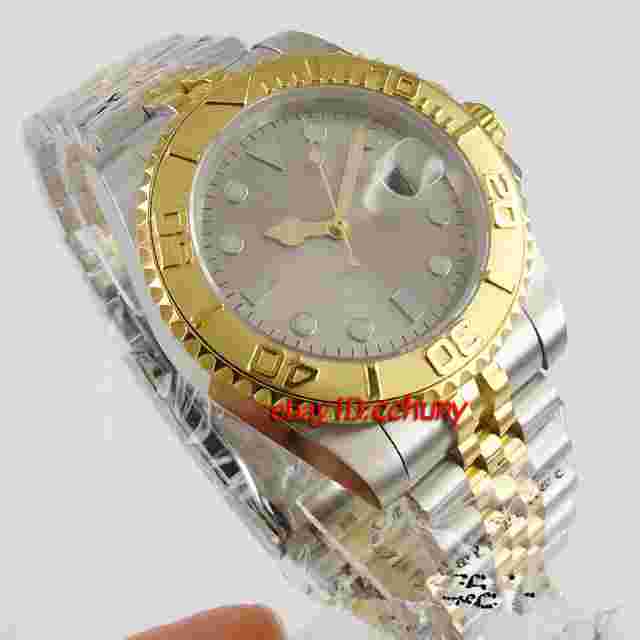 40mm Sapphire glass gray dial gold strap steel Bezel Automatic Men Watch Date