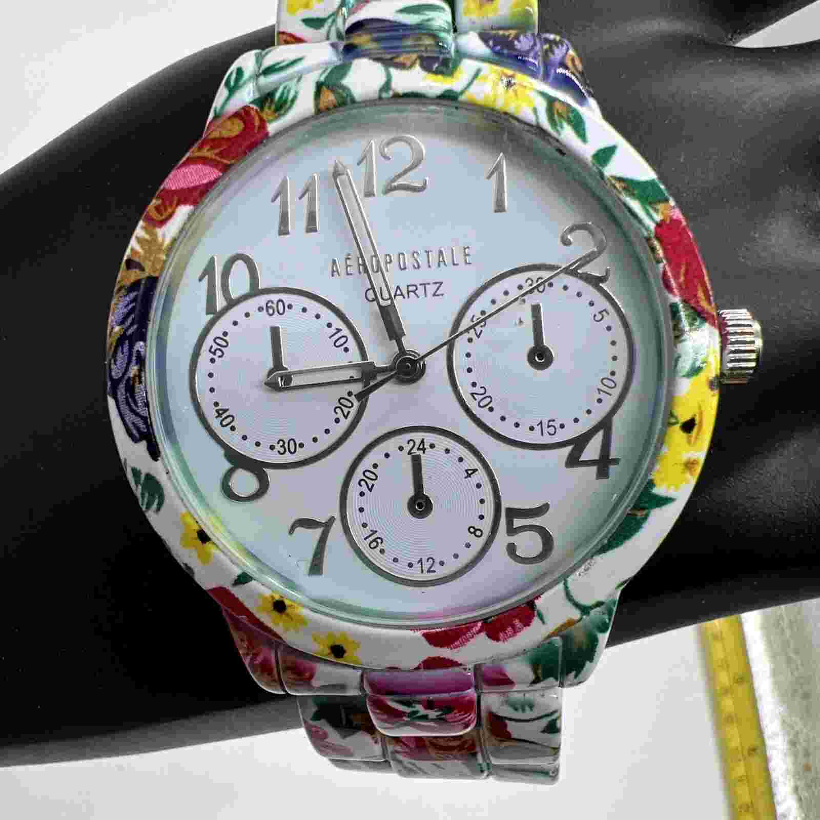 Aeropostale Flower Pattern Quartz Analog Ladies Watch Sz. 6 1/2" stretch new bat