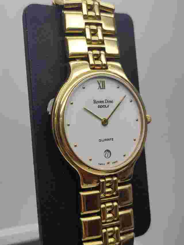 Roven Dino ADOLF 18K Gold Plated Swiss Made (1990s) Men Women Watch RARE