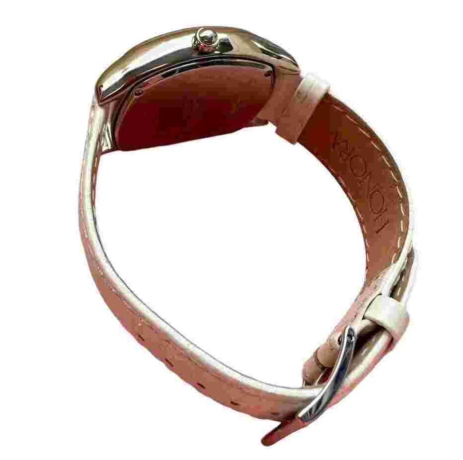 Honora Silver Leather Watch White Mother of Pearl Colorful Pastel