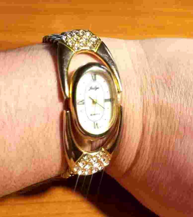 **Vintage Jalga Rare Gold Rhinestone Watch Working Roman Numerals MOP Face**