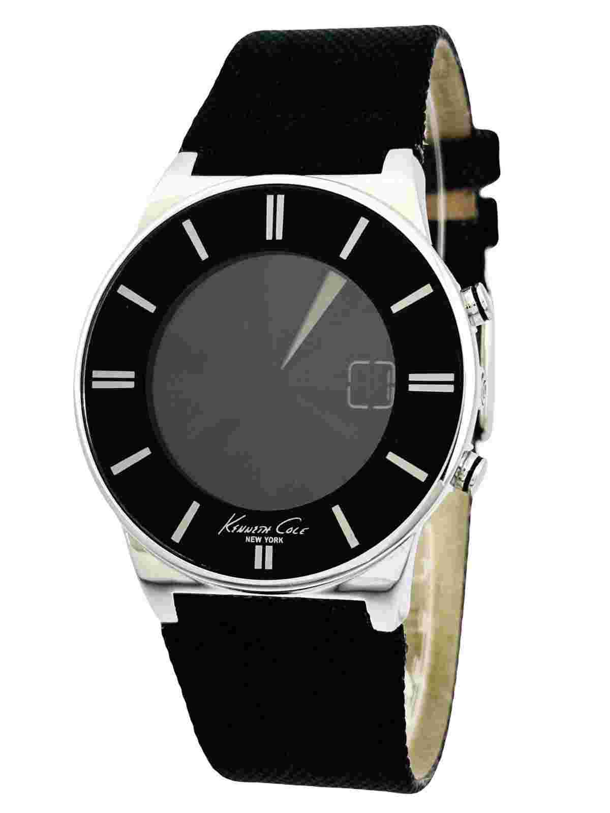 Kenneth Cole Men's Digital KC1686  Black Mesh Texture Nylon + Leather StrapWatch