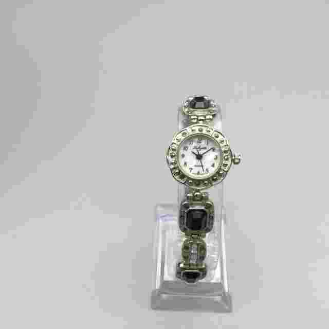 Lafayette Watch Women 21mm Silver Tone Marcasite MOP Dial Black New Battery 7.5"