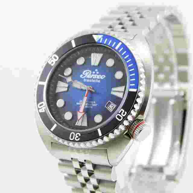 Men's Automatic Diver Watch Perseo Trestelle Turtle Black Blue Gradient