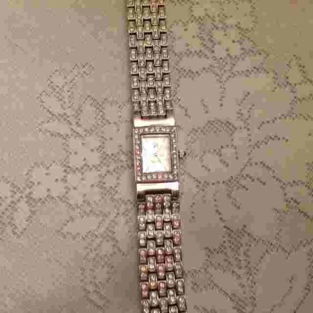 Pavé and Princess Crystal Link Bracelet Swivel Band Watch Victoria Wieck  NEW
