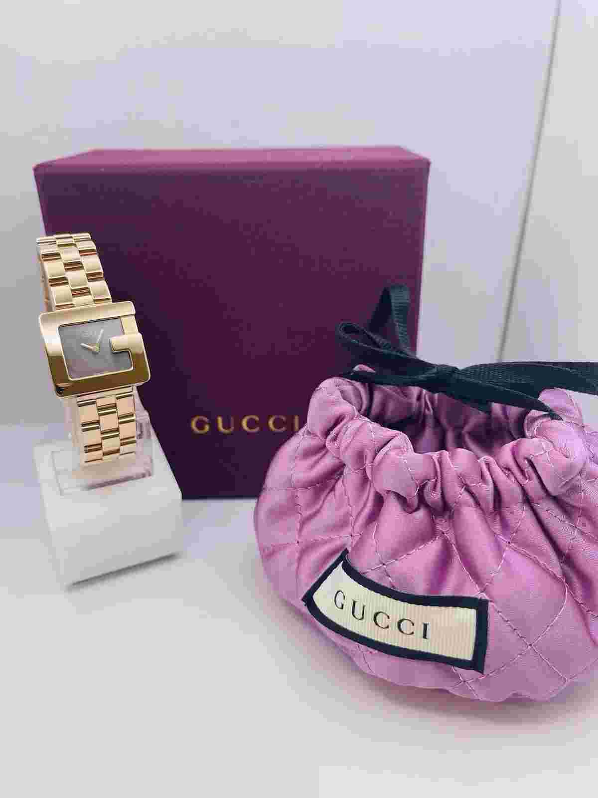 GUCCI 750/18k Rose Gold GUCCI3600L Black Shell Dial 23MM Quartz Watch 6" RARE!!!