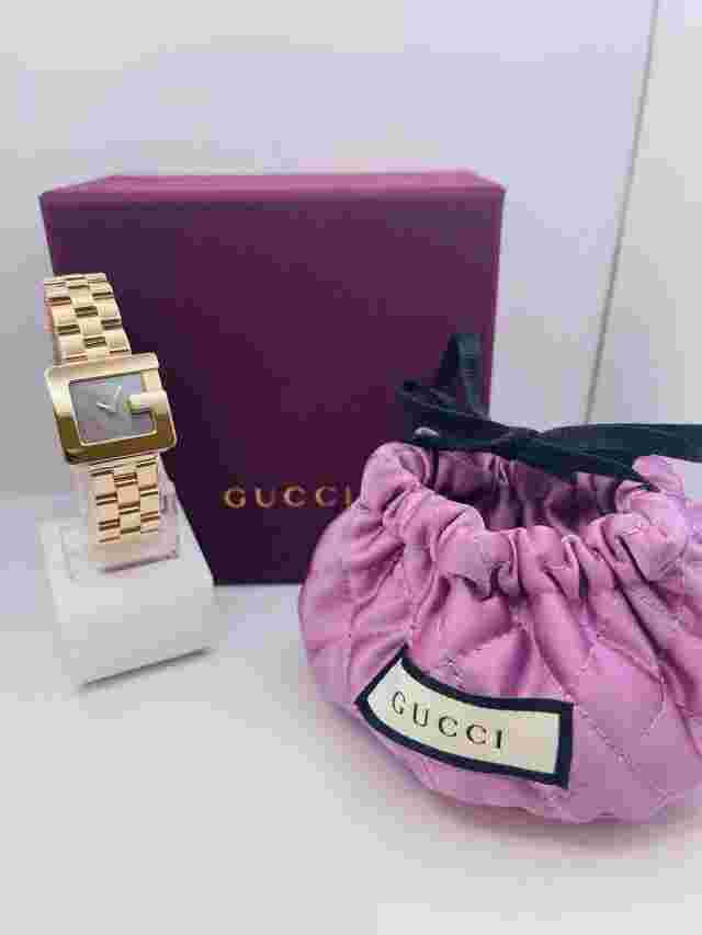 GUCCI 750/18k Rose Gold GUCCI3600L Black Shell Dial 23MM Quartz Watch 6" RARE!!!