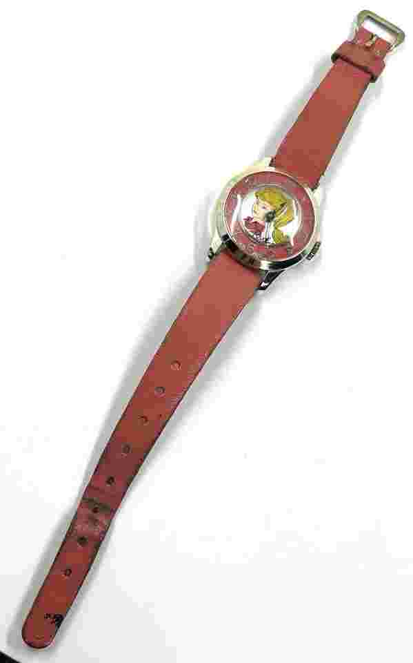 1963 BARBIE Doll Left Facing Ponytail Swiss Made Wind Up Watch Dark Pink (1616)