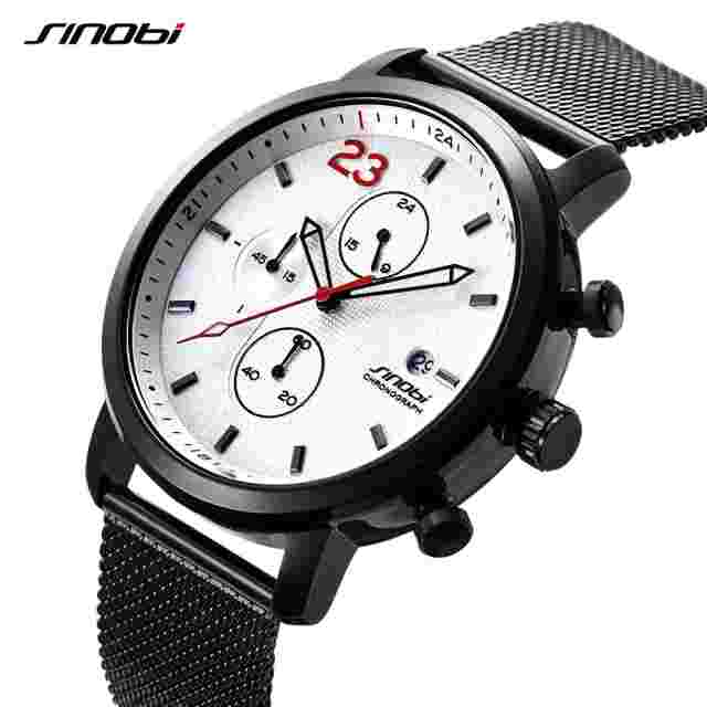 SINOBI Chronograph Men's Watches Business Stainless Steel Mesh Band for Men