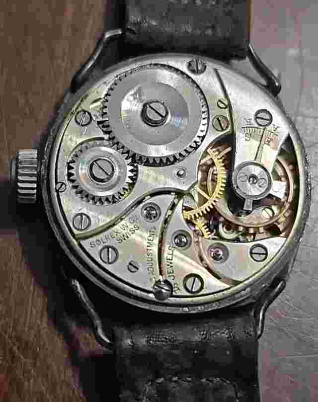 WW1 Era Wire Lug Sterling Mens Watch Solrex Wadsworth Case Nice Band!