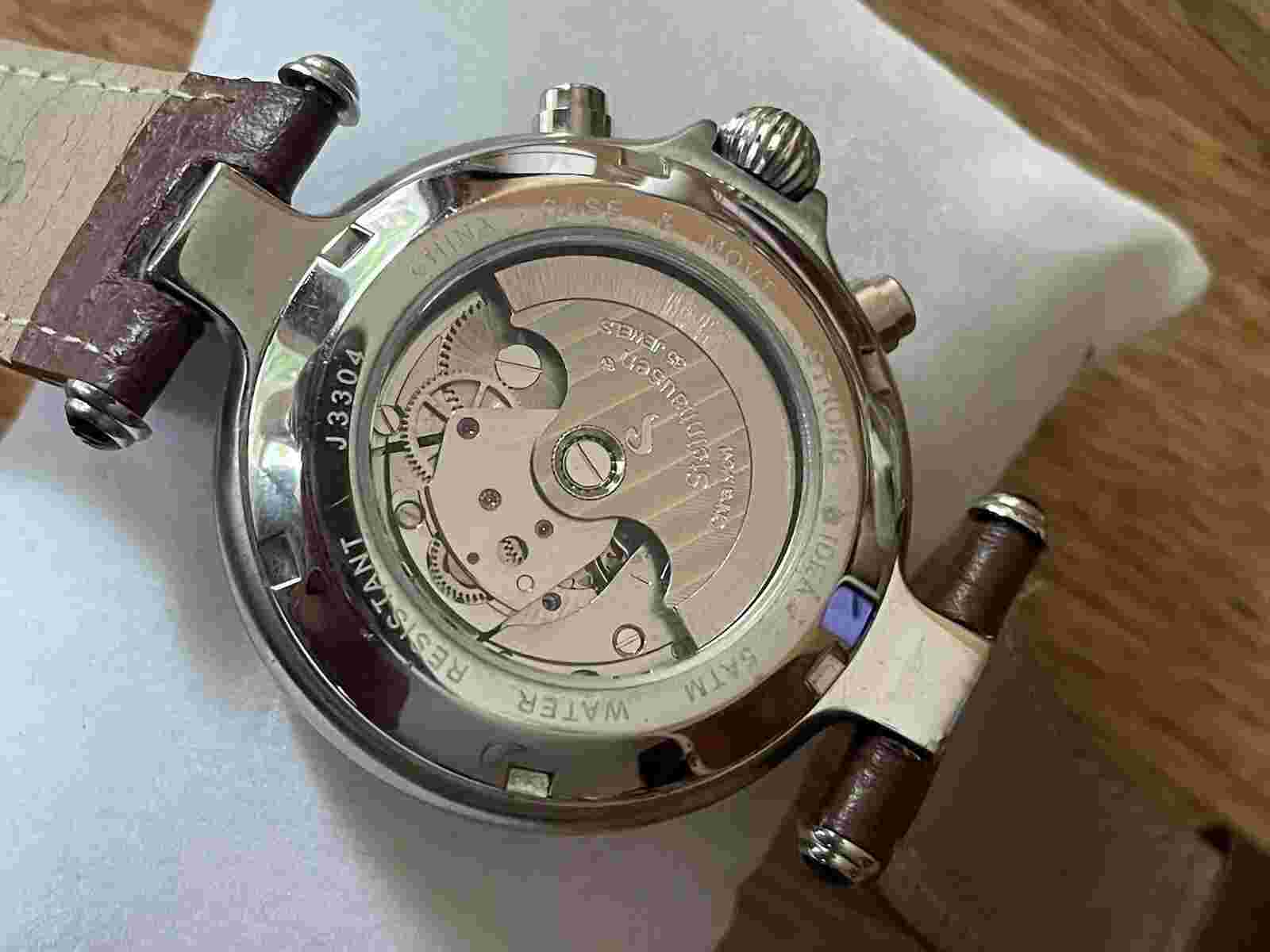 Mens Steinhausen Automatic Watch Triple Calendar Moon Phase Skeleton Back