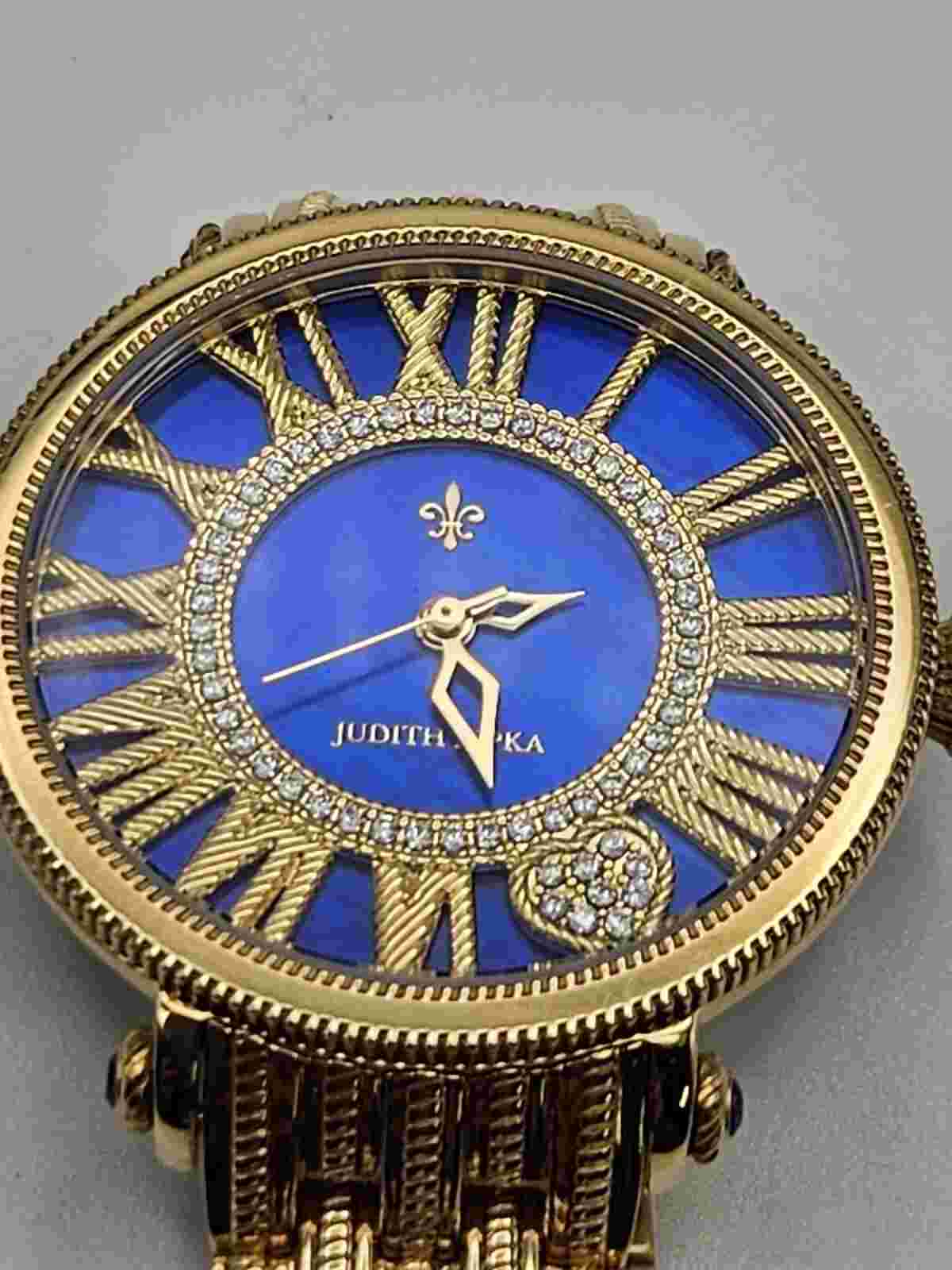Judith Ripka Blue Mother-of-pearl Dial London Gold Tone CZ Accent Watch