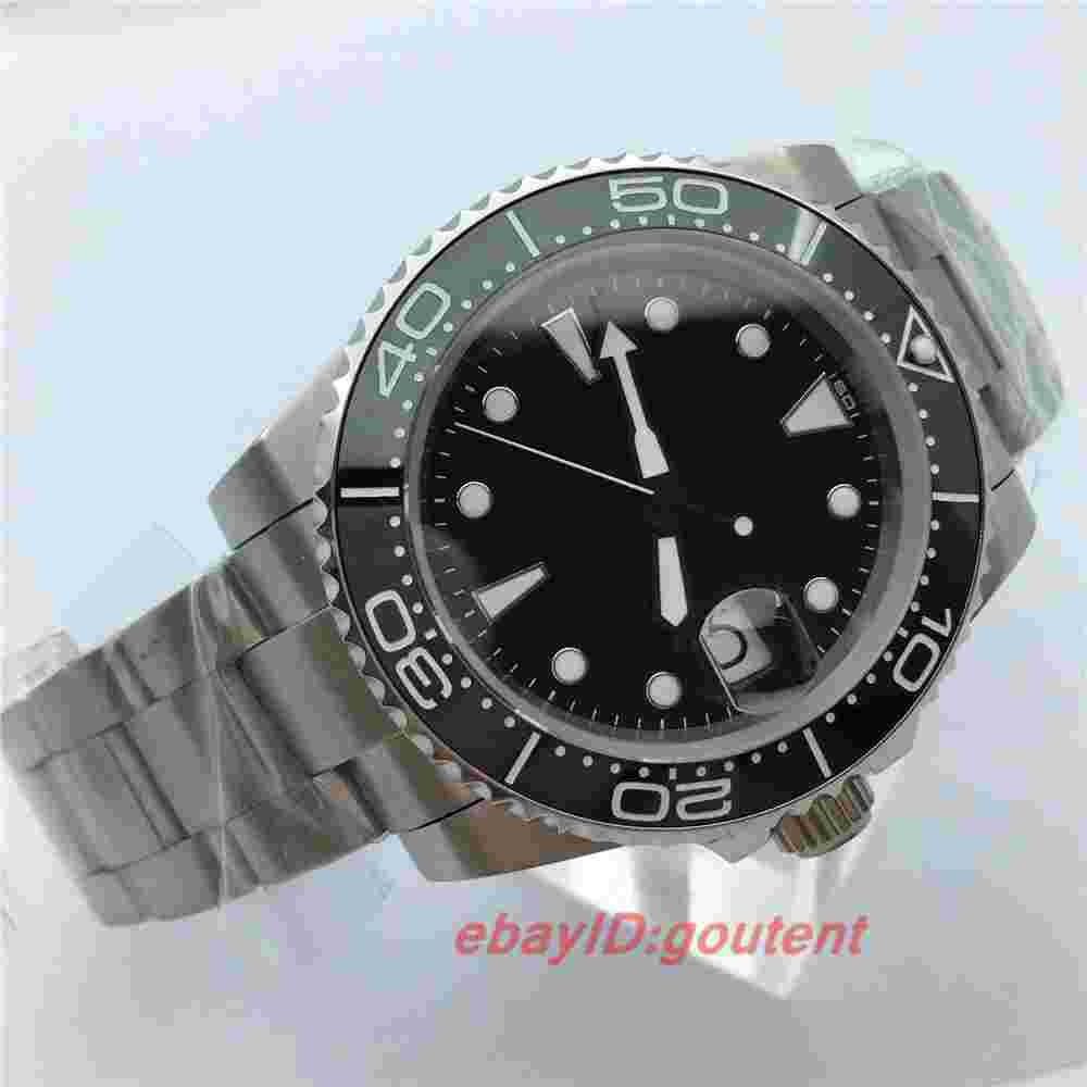 40mm Black Sterile Dial Ceramic Sliver Sapphire glass Date Automatic Mens Watch