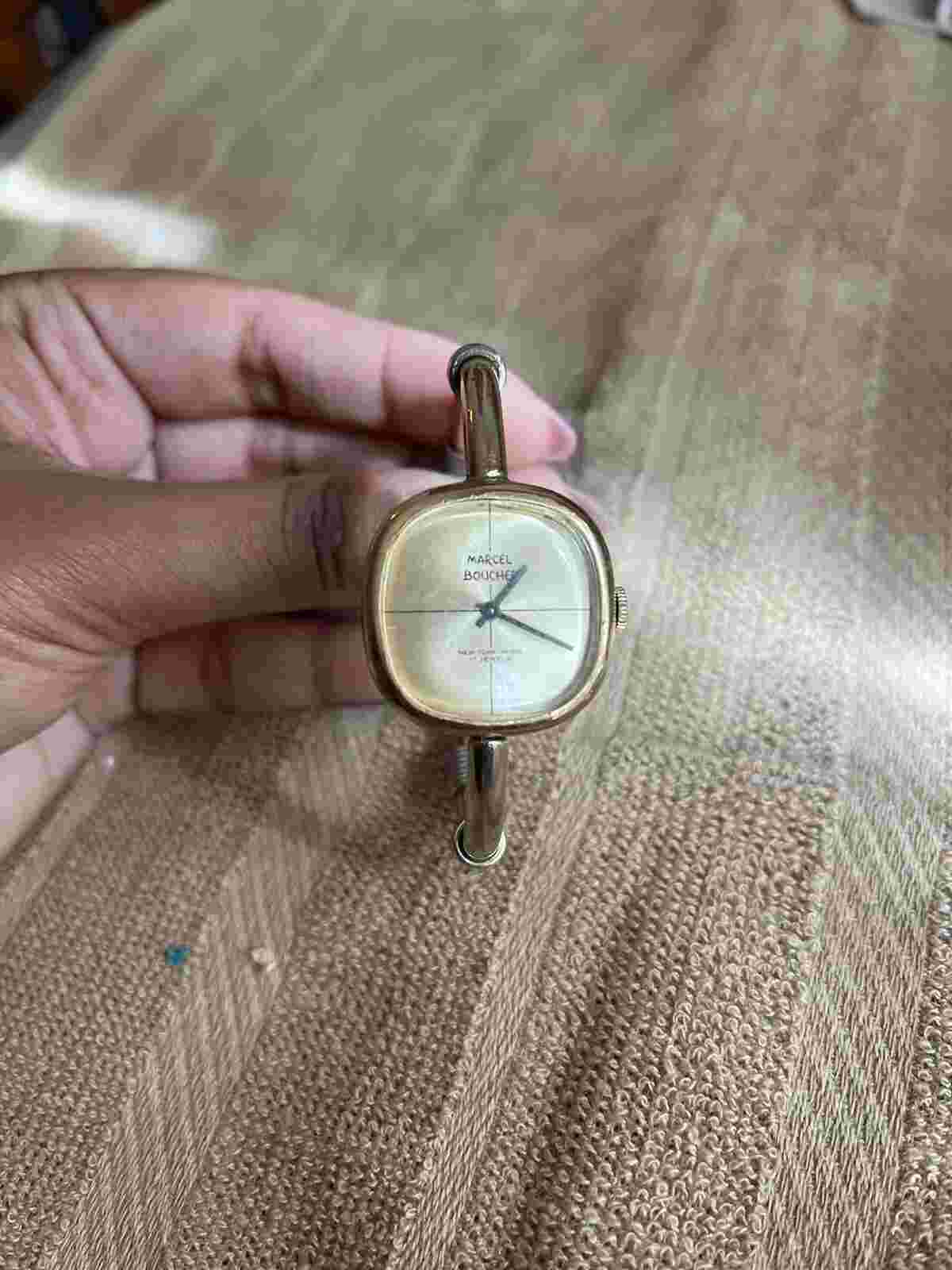 MARCEL BOUCHER 17 jewels vintage watch gold cuff not tested not working 7”